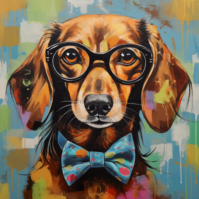 Dachshund Dog With Glasses Sign Funny Animal Wall Art Dco - 01349 For Wreath 10X10’ Metal
