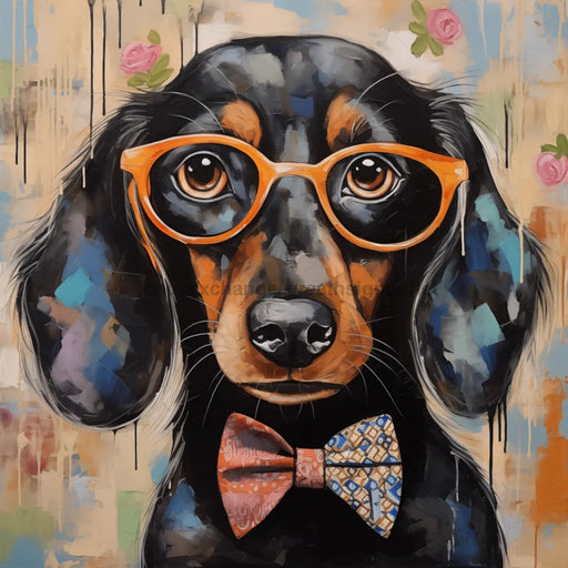 Dachshund Dog With Glasses Sign Funny Animal Wall Art Dco - 01351 For Wreath 10X10’ Metal