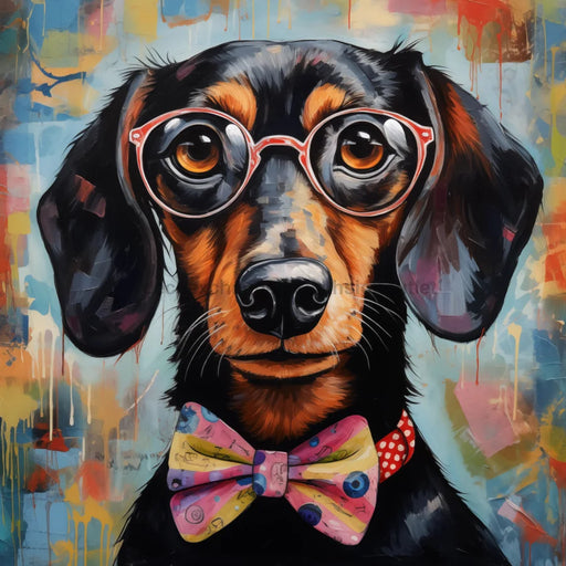 Dachshund Dog With Glasses Sign Funny Animal Wall Art Dco - 01352 For Wreath 10X10’ Metal
