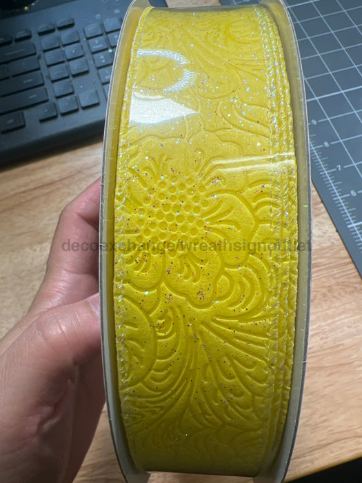 Daff Clr Glittered Flwr Embossed 1.5’’X50Y 72433-09-22C Ribbon