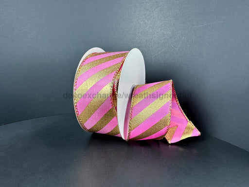Dk Pink Stn/Gld Mtlc Diag Stripes 1.5’’X10Y 72507-09-15 Ribbon