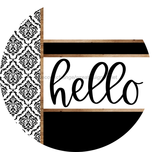 Demask Door Hanger, Hello Door Hanger, DCO-01981-DH, 18" Round Wood