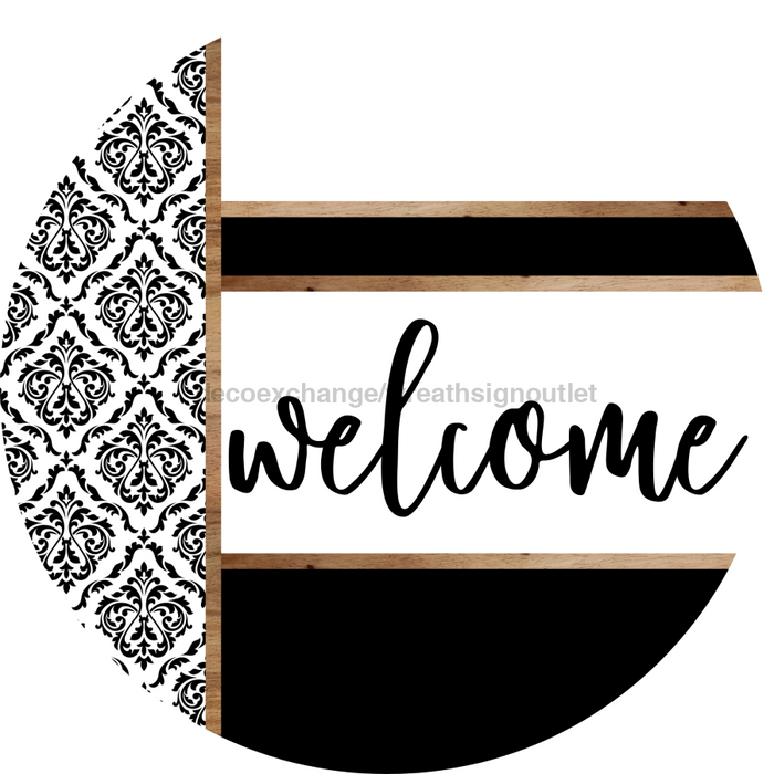 Demask Door Hanger, Welcome Door Hanger, DCO-01984-DH, 18" Round Wood