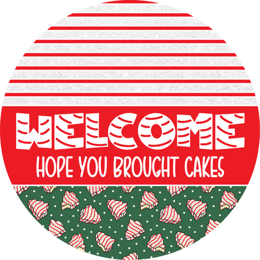 Door Hanger, Christmas Sign, Green Christmas Cake Sign, Welcome Sign, 18" Wood Sign, Round Sign, DecoExchange - DecoExchange®