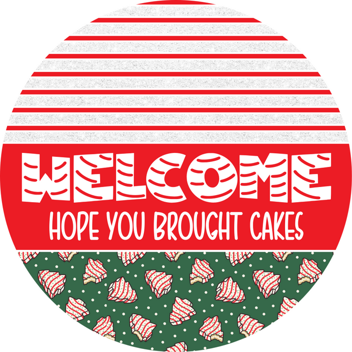 Door Hanger, Christmas Sign, Green Christmas Cake Sign, Welcome Sign, 18" Wood Sign, Round Sign, DecoExchange - DecoExchange®
