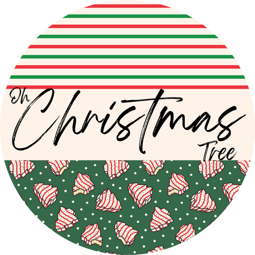 Door Hanger, Christmas Sign, Green Stripe Christmas Cake Sign, Welcome Sign, 18" Wood Sign, Round Sign, DecoExchange - DecoExchange®