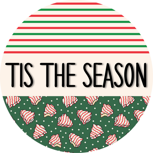 Door Hanger, Christmas Sign, Green Stripe Christmas Cake Sign, Welcome Sign, 18" Wood Sign, Round Sign, DecoExchange - DecoExchange®