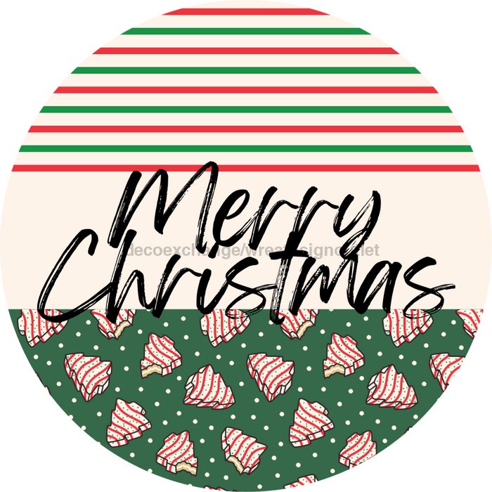 Door Hanger, Christmas Sign, Green Stripe Christmas Cake Sign, Welcome Sign, 18" Wood Sign, Round Sign, DecoExchange - DecoExchange®