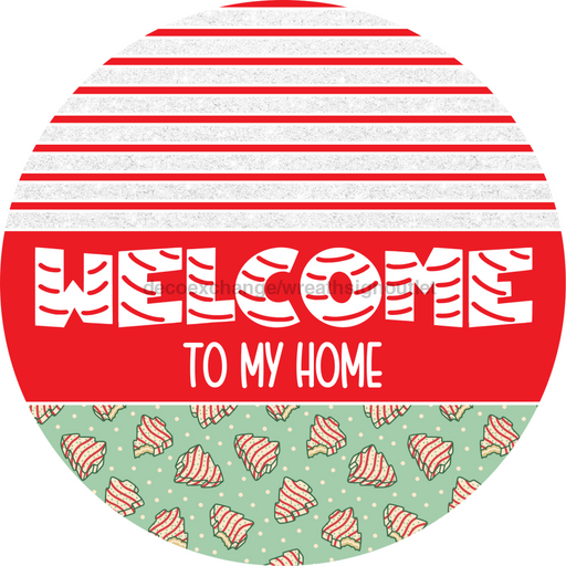 Door Hanger, Christmas Sign, Mint Green Christmas Cake Sign, Welcome Sign, 18" Wood Sign, Round Sign, DecoExchange - DecoExchange®