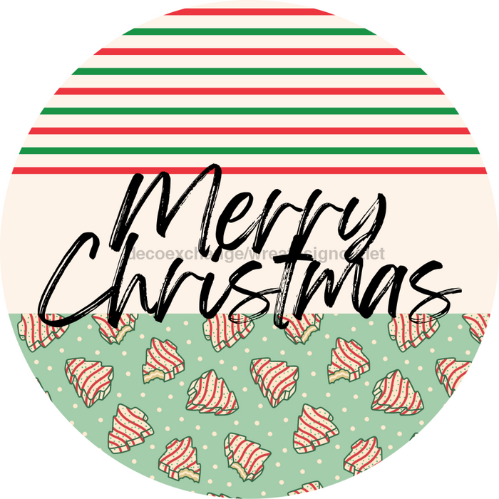 Door Hanger, Christmas Sign, Mint Stripe Christmas Cake Sign, Welcome Sign, 18" Wood Sign, Round Sign, DecoExchange - DecoExchange®