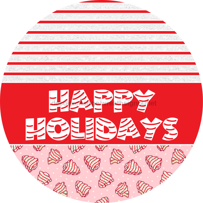 Door Hanger, Christmas Sign, Pink Christmas Cake Sign, Welcome Sign, 18" Wood Sign, Round Sign, DecoExchange - DecoExchange®