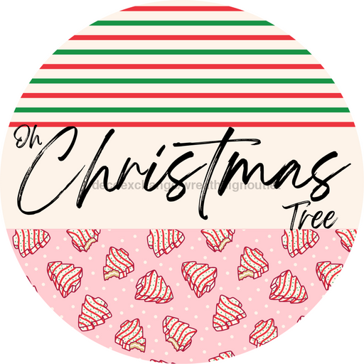 Door Hanger, Christmas Sign, Pink Stripe Christmas Cake Sign, Welcome Sign, 18" Wood Sign, Round Sign, DecoExchange - DecoExchange®