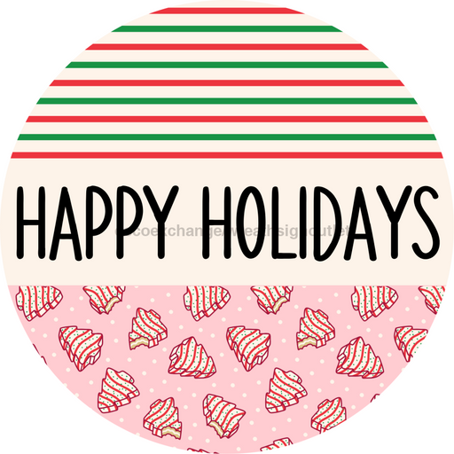 Door Hanger, Christmas Sign, Pink Stripe Christmas Cake Sign, Welcome Sign, 18" Wood Sign, Round Sign, DecoExchange - DecoExchange®