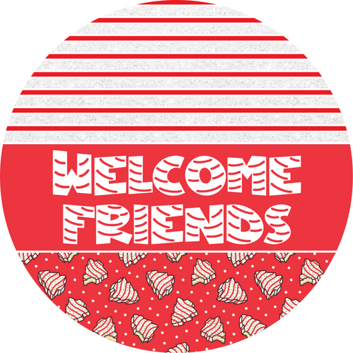 Door Hanger, Christmas Sign, Red Christmas Cake Sign, Welcome Sign, 18" Wood Sign, Round Sign, DecoExchange - DecoExchange®