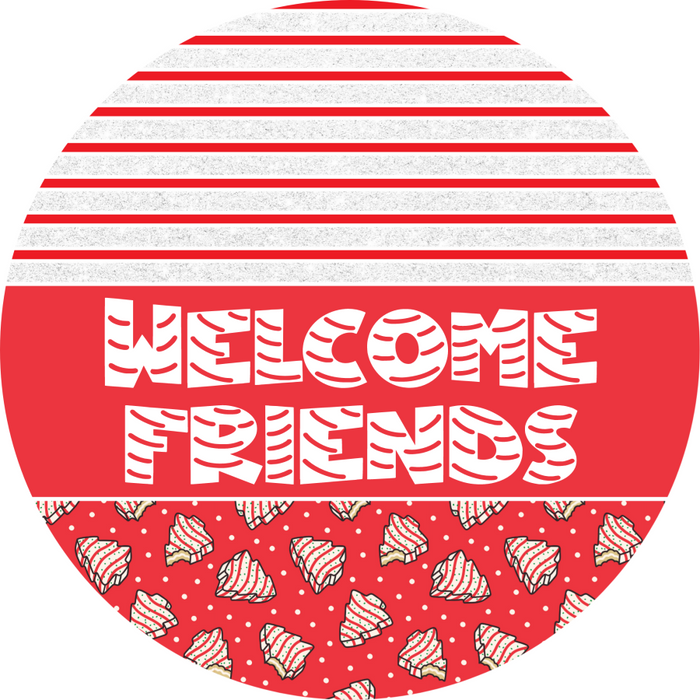 Door Hanger, Christmas Sign, Red Christmas Cake Sign, Welcome Sign, 18" Wood Sign, Round Sign, DecoExchange - DecoExchange®