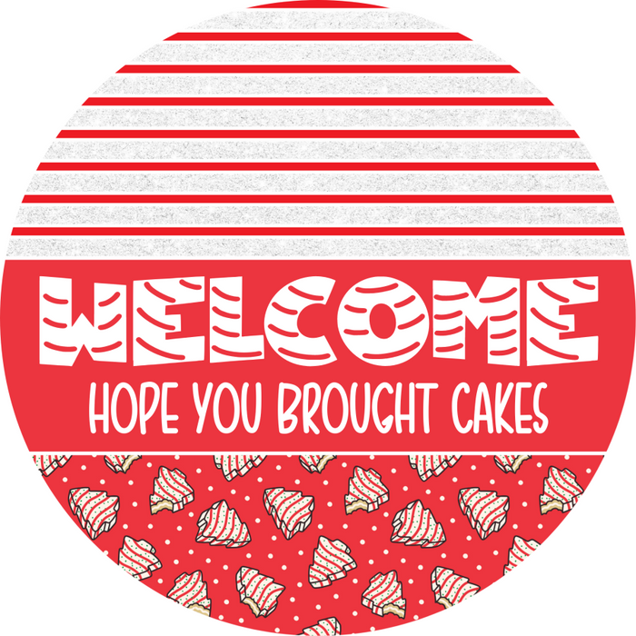 Door Hanger, Christmas Sign, Red Christmas Cake Sign, Welcome Sign, 18" Wood Sign, Round Sign, DecoExchange - DecoExchange®