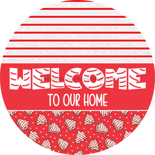 Door Hanger, Christmas Sign, Red Christmas Cake Sign, Welcome Sign, 18" Wood Sign, Round Sign, DecoExchange - DecoExchange®