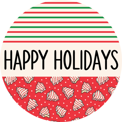 Door Hanger, Christmas Sign, Red Stripe Christmas Cake Sign, Welcome Sign, 18" Wood Sign, Round Sign, DecoExchange - DecoExchange®