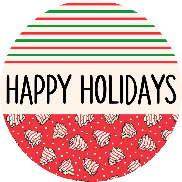 Door Hanger, Christmas Sign, Red Stripe Christmas Cake Sign, Welcome Sign, 18" Wood Sign, Round Sign, DecoExchange - DecoExchange®