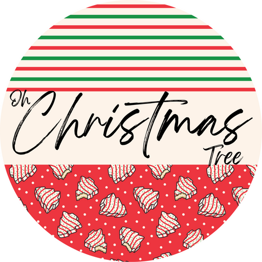 Door Hanger, Christmas Sign, Red Stripe Christmas Cake Sign, Welcome Sign, 18" Wood Sign, Round Sign, DecoExchange - DecoExchange®