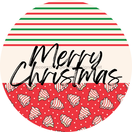 Door Hanger, Christmas Sign, Red Stripe Christmas Cake Sign, Welcome Sign, 18" Wood Sign, Round Sign, DecoExchange - DecoExchange®