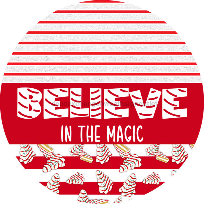 Door Hanger, Christmas Sign, Red White Christmas Cake Sign, Welcome Sign, 18" Wood Sign, Round Sign, DecoExchange - DecoExchange®