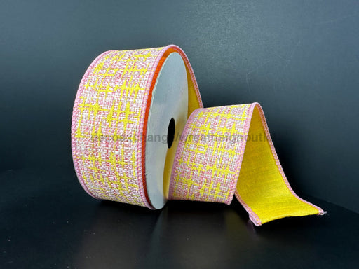 Double Sided Pink-Ylw Tweed-Ylw Dupioni 1.5’’X10Y D42511-09-49 Ribbon