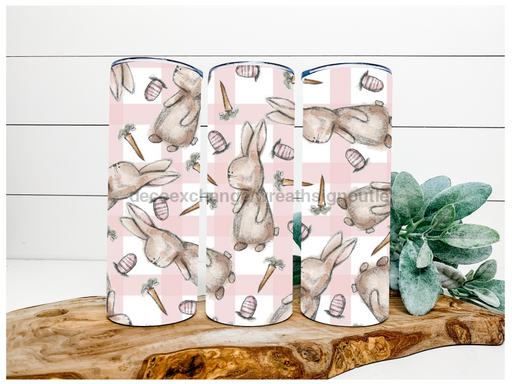 Easter Bunny Pink Plaid 20 oz Skinny Tumbler DECOETUMBLER-045 - DecoExchange