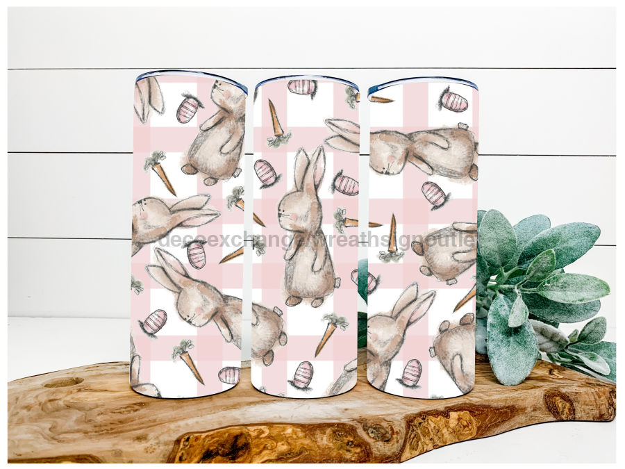 Easter Bunny Pink Plaid 20 oz Skinny Tumbler DECOETUMBLER-045 - DecoExchange