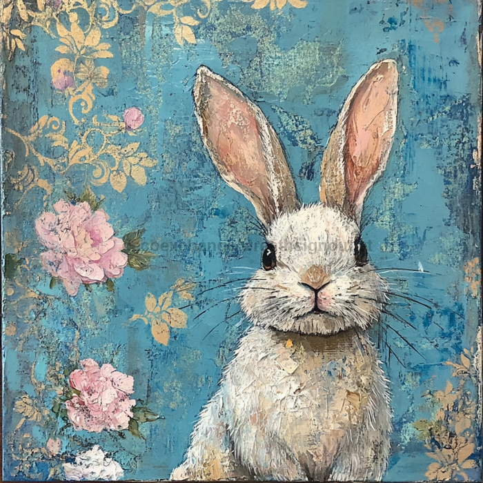 Easter Rabbit Sign, DCO-13287, Sign For Wreath, 10x10" Metal Sign