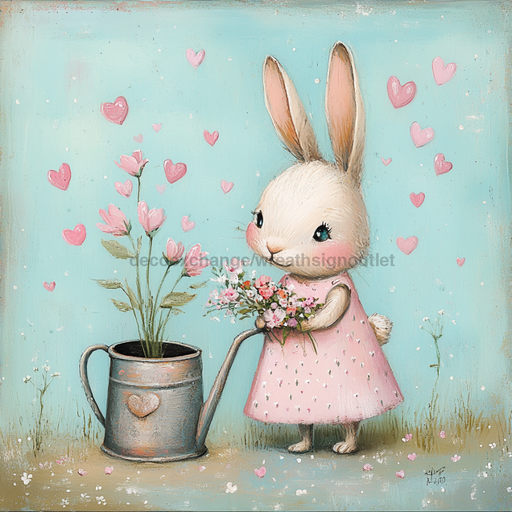 Easter Sign, Bunny Hearts,, DCO-12645, Sign For Wreath, 10x10" Metal Sign