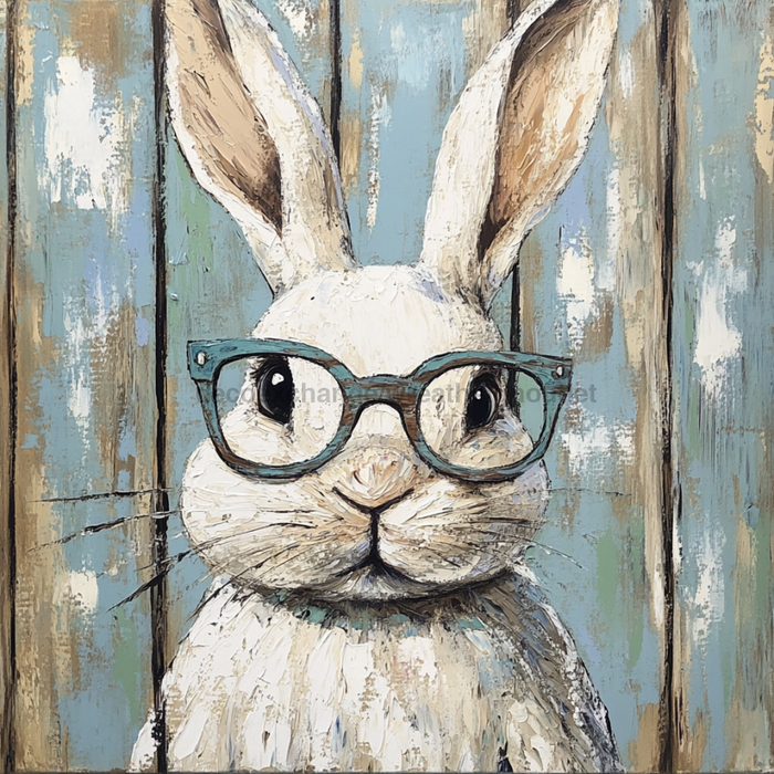 Easter Sign, Bunny in Glasses,, DCO-12631, Sign For Wreath, 10x10" Metal Sign