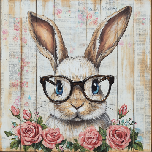 Easter Sign, Bunny in Glasses,, DCO-12651, Sign For Wreath, 10x10" Metal Sign