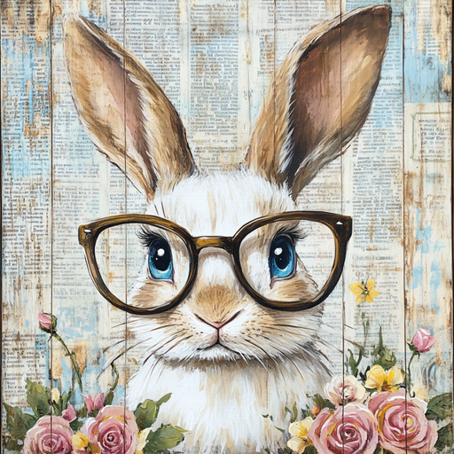 Easter Sign, Bunny in Glasses,, DCO-12657, Sign For Wreath, 10x10" Metal Sign