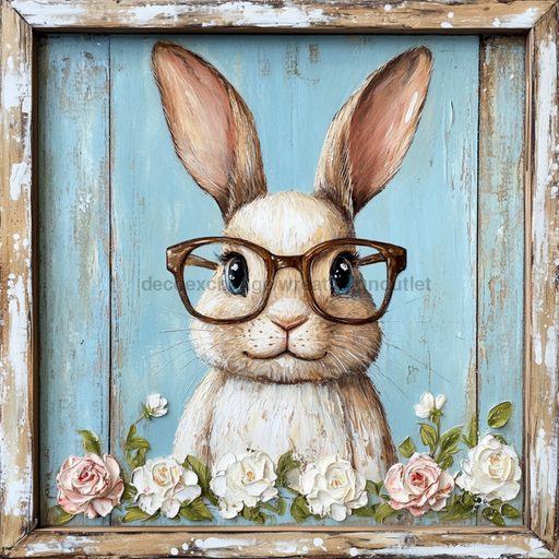 Easter Sign, Bunny in Glasses,, DCO-12658, Sign For Wreath, 10x10" Metal Sign
