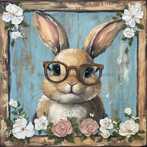 Easter Sign, Bunny in Glasses,, DCO-12659, Sign For Wreath, 10x10" Metal Sign