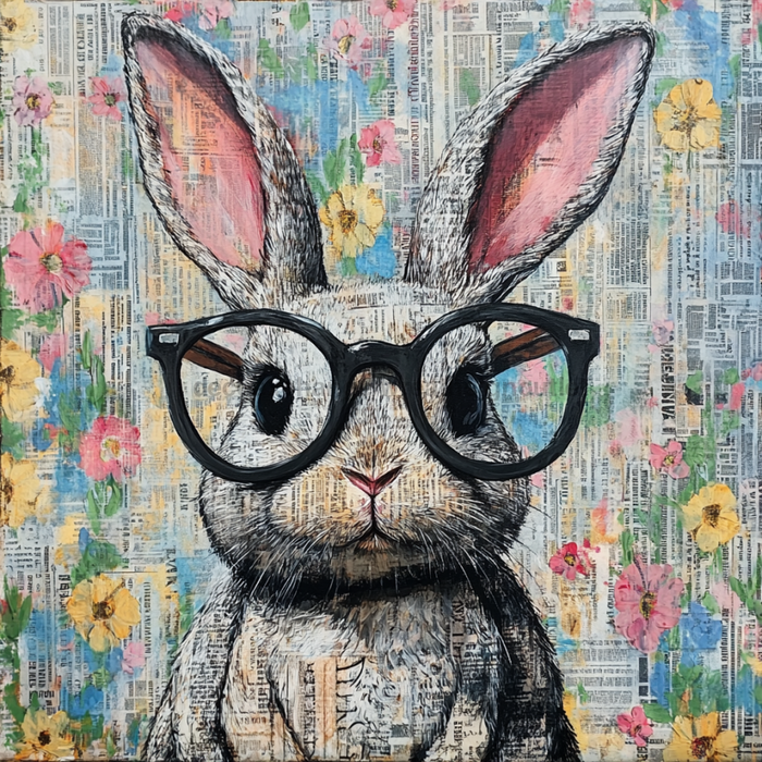 Easter Sign, Bunny in Glasses,, DCO-12802, Sign For Wreath, 10x10" Metal Sign