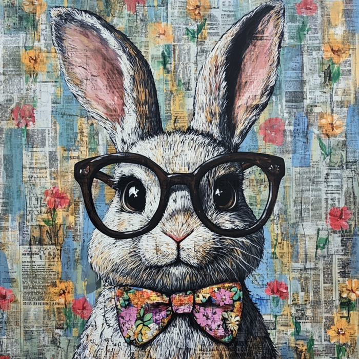 Easter Sign, Bunny in Glasses,, DCO-12805, Sign For Wreath, 10x10" Metal Sign