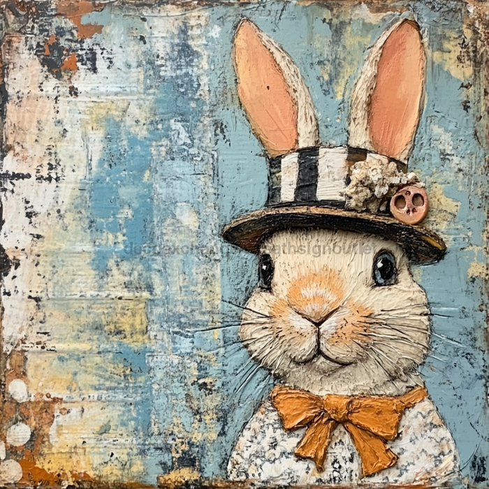 Easter Sign, Bunny in Hat,, DCO-12691, Sign For Wreath, 10x10" Metal Sign