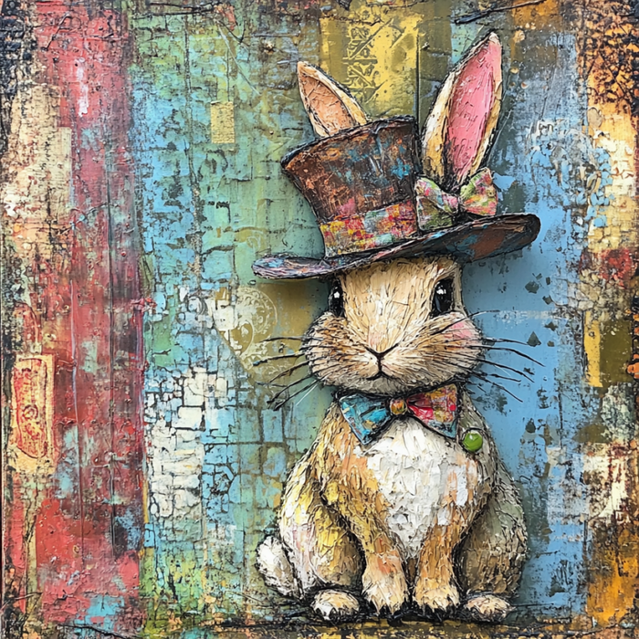 Easter Sign, Bunny in Hat,, DCO-12703, Sign For Wreath, 10x10" Metal Sign