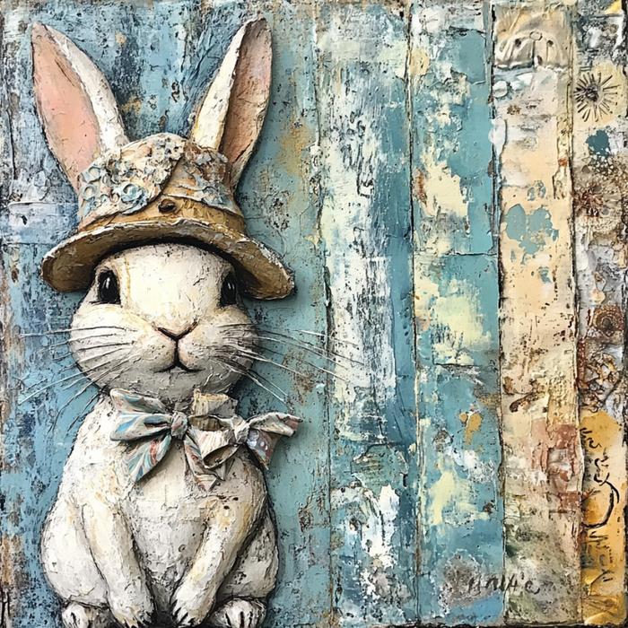 Easter Sign, Bunny in Hat,, DCO-12706, Sign For Wreath, 10x10" Metal Sign