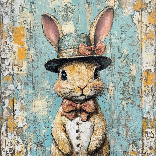 Easter Sign, Bunny in Hat,, DCO-12721, Sign For Wreath, 10x10" Metal Sign