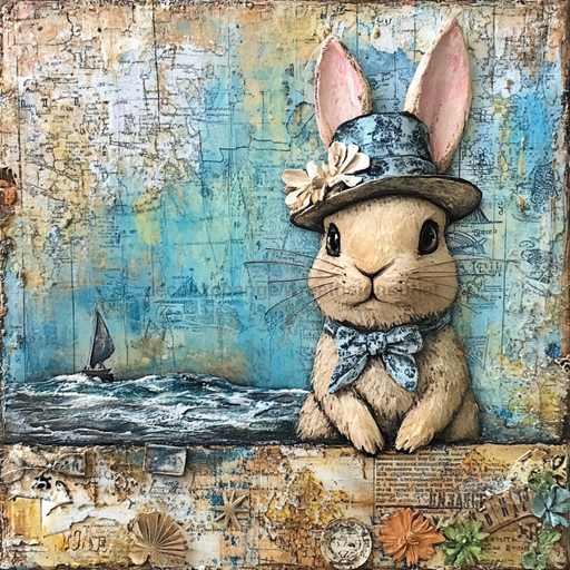 Easter Sign, Bunny in Hat,, DCO-12731, Sign For Wreath, 10x10" Metal Sign