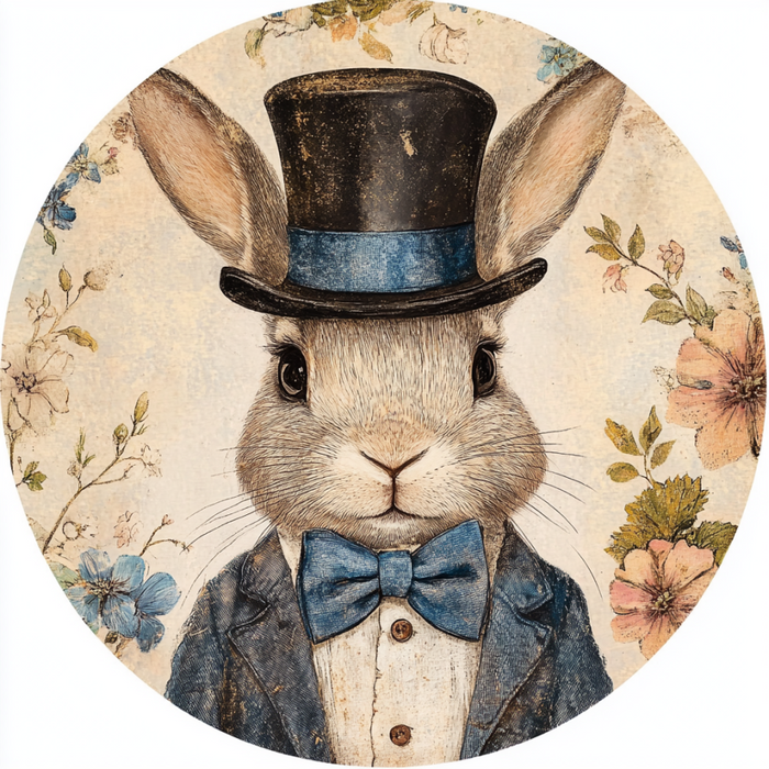 Easter Sign, Bunny in Top Hat,, DCO-12818, Sign For Wreath, 10" Metal Sign