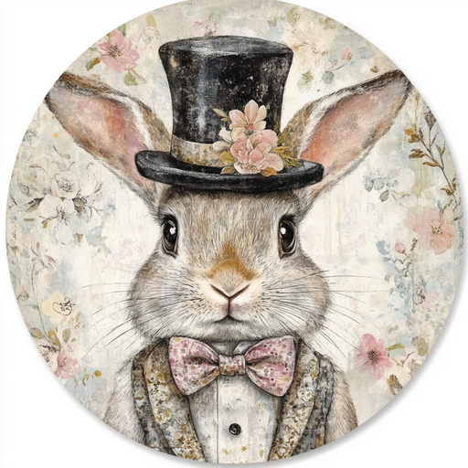 Easter Sign, Bunny in Top Hat, DCO-12821, Sign For Wreath, 10" Metal Sign