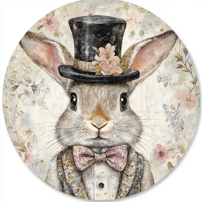 Easter Sign, Bunny in Top Hat, DCO-12821, Sign For Wreath, 10" Metal Sign