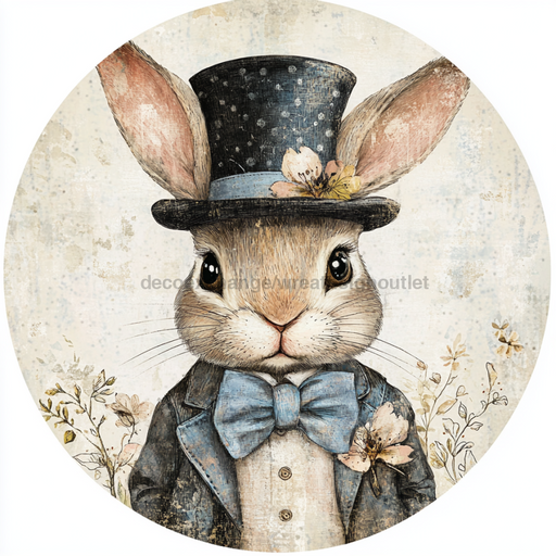 Easter Sign, Bunny in Top Hat, DCO-12822, Sign For Wreath, 10" Metal Sign