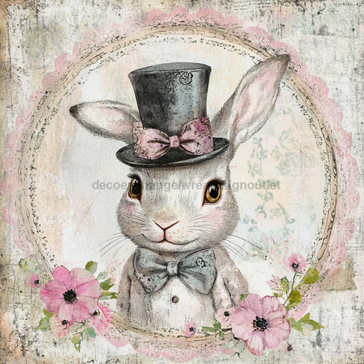 Easter Sign, Bunny in Top Hat, DCO-12826, Sign For Wreath, 10" Metal Sign