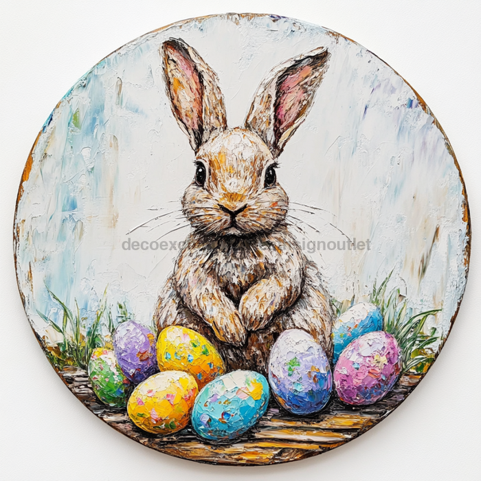 Easter Sign, Bunny with Easter Eggs, DCO-12887, Sign For Wreath, 10" Metal Sign