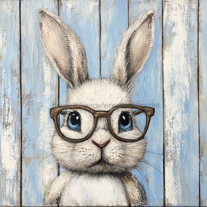 Easter Sign, Bunny with Glasses, DCO-12895, Sign For Wreath, 10x10" Metal Sign